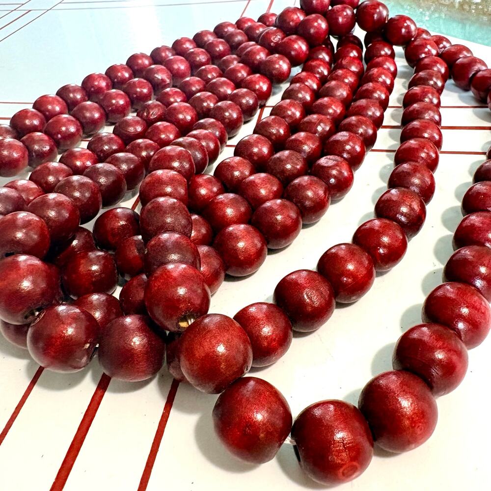 Vintage Bright Red Wooden Bead Garland 8.5 Ft Rustic Farmhouse Decor.